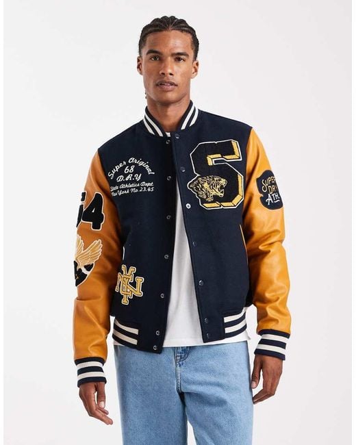 Superdry Blue Vintage Patched Varsity Jkt for men