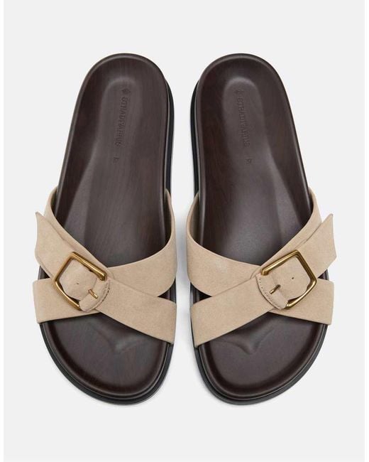 Stradivarius White Flat Leather Sandals