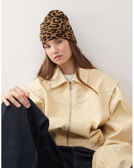 Collusion Natural Leopard Print Beanie