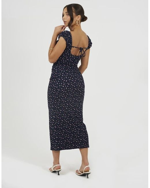 Brave Soul Blue Jersey Cap Sleeve Floral Textured Maxi Dress