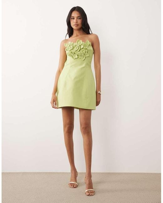 ASOS Green Bandeau Linen Corsage Detail Mini Dress