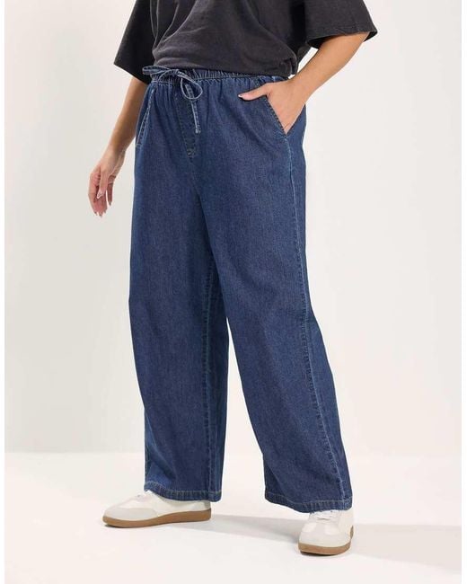 Yours Clothing Blue Pull On Wide Leg Jeans