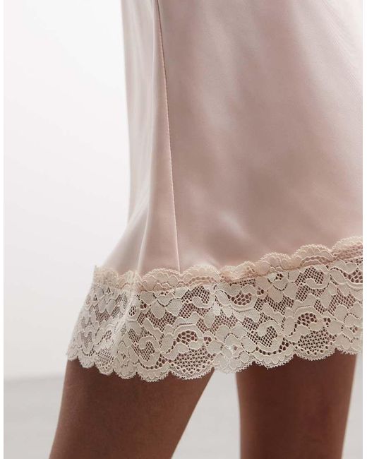 Monki Pink Satin Look Lace Midi Skirt