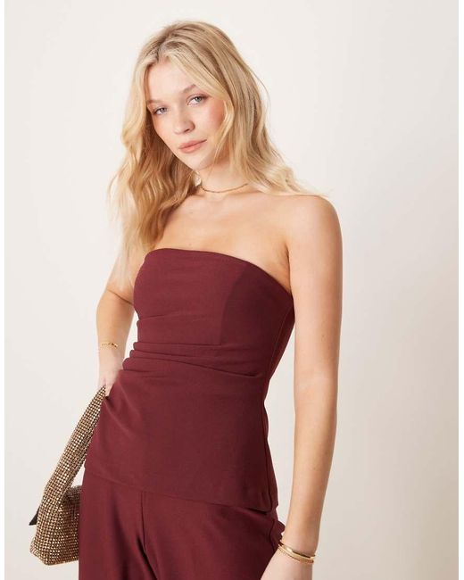 Abercrombie & Fitch Red Strapless Longline Tube Jumpsuit With Velvet Detailing