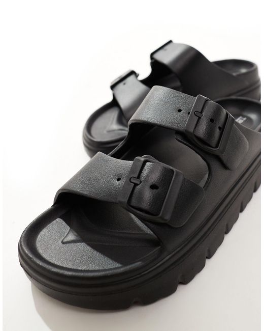 Truffle Collection Black Double Strap Rubber Footbed Sandals