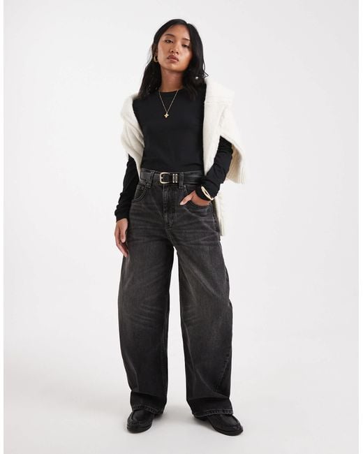 Asos design petite - jean ample à taille haute - anthracite délavé ASOS en coloris Black