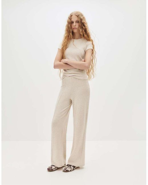 Pull&Bear Natural Knit Wide-Leg Trousers