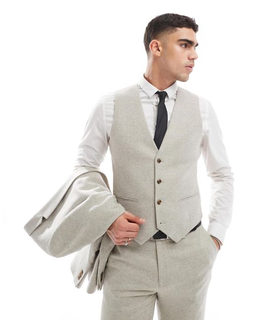 ASOS White Slim Suit Waistcoat With Wool for men