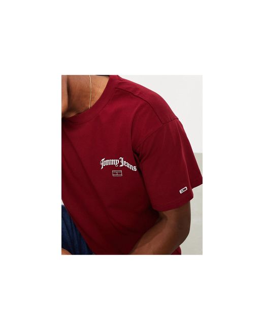 Camiseta roja holgada con logo estilo grunge arqueado en la espalda Tommy Hilfiger de hombre de color Red