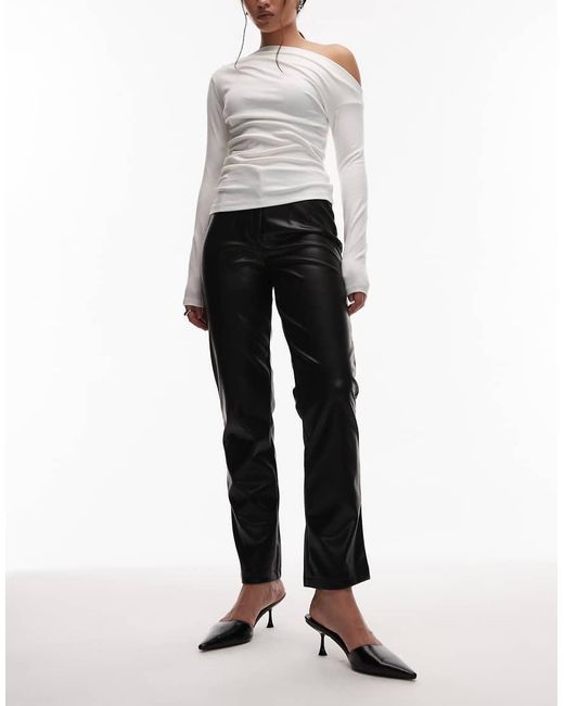 ASOS White Leather Look Straight Leg Trouser With Pintuck