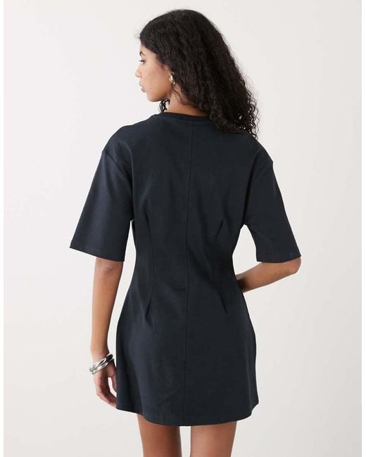 Monki Black Structured Cinched Waist T-shirt Mini Dress