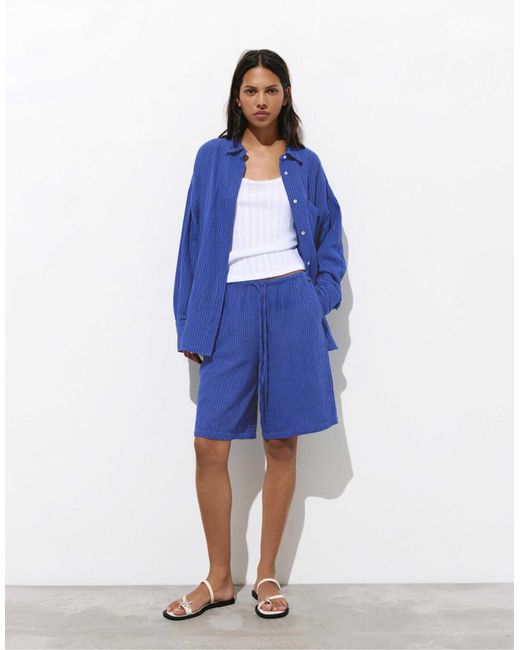 Pull&Bear Blue – rustikale bermudashorts
