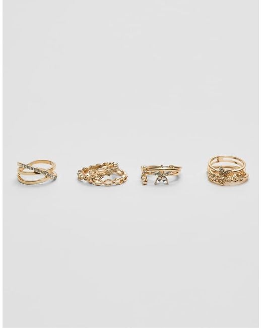 Stradivarius White Set Of Rhinestone Rings