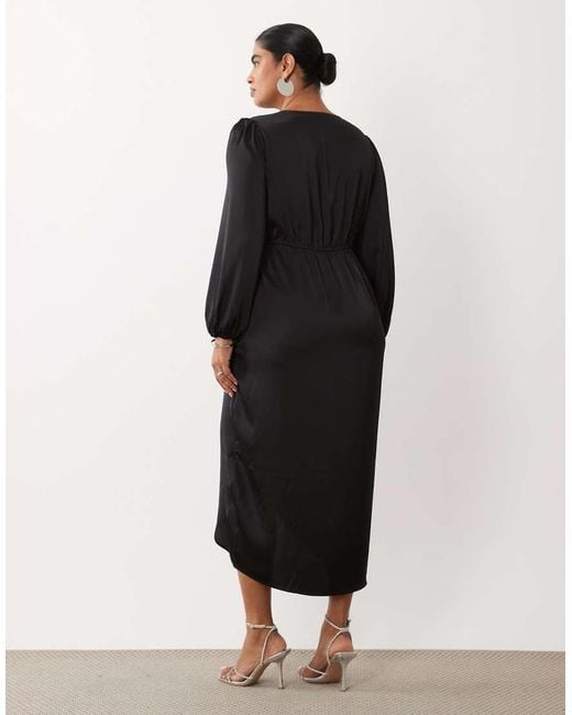 Vila Curve Black Curve Wrap Detail Satin Maxi Dress