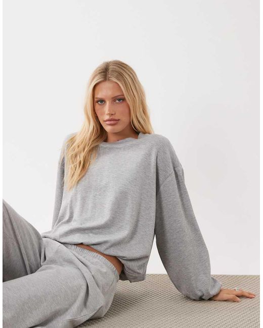 4th & Reckless Gray Modal Balloon Sleeve Ruched Detail Cropped Sweatshirt