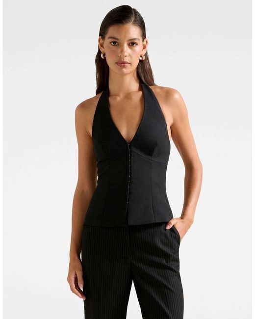 Forever New Black Halter Neck Waistcoat Top With Hook And Eye Detail