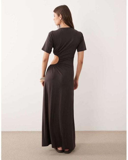 ASOS Brown Short Sleeve Maxi Dress With Cut Out Detail
