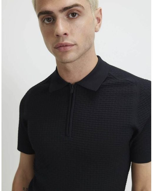 River Island Black Muscle Fit Hexogen Textured Polo Shirt for men