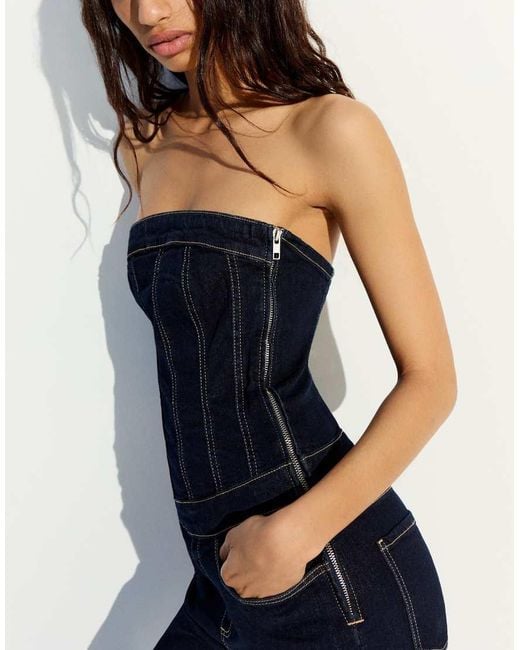 Bershka Blue Long Denim Jumpsuit