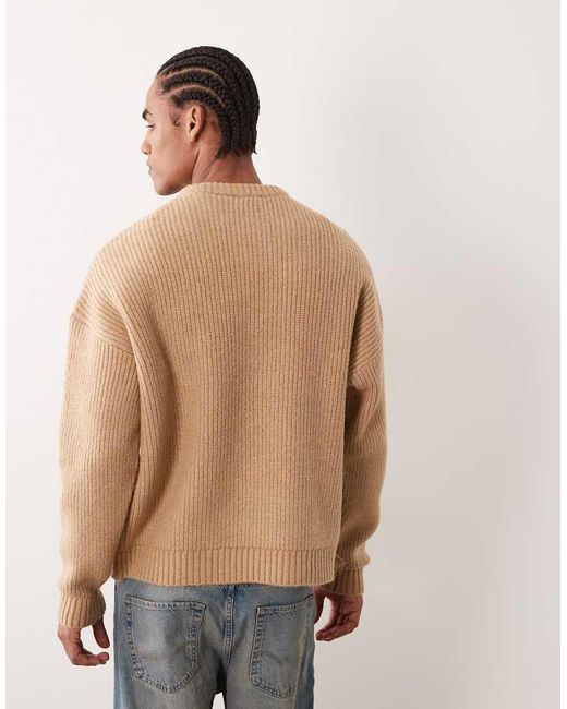 ASOS Natural Super Oversized Boxy Fit Knitted Fisherman Rib Jumper for men