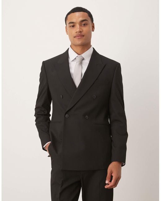 ASOS Black Double-breasted Regular Suit Jacket for men