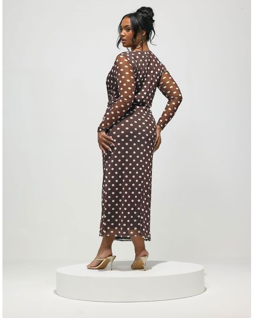 Yours Clothing Brown Polka Dot Maxi Dress