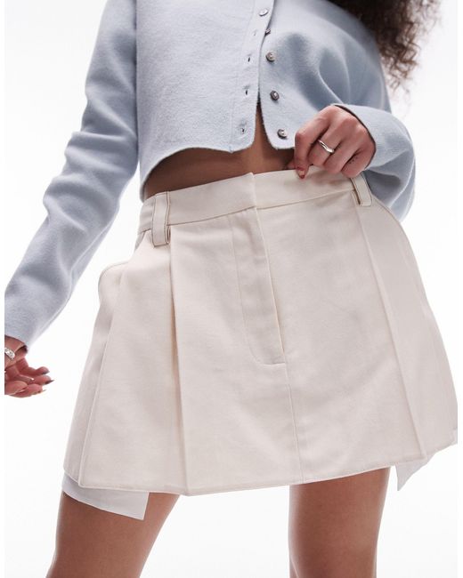 TOPSHOP Gray Low Rise Twill Pleat Mini Skirt With Poplin Exposed Pockets