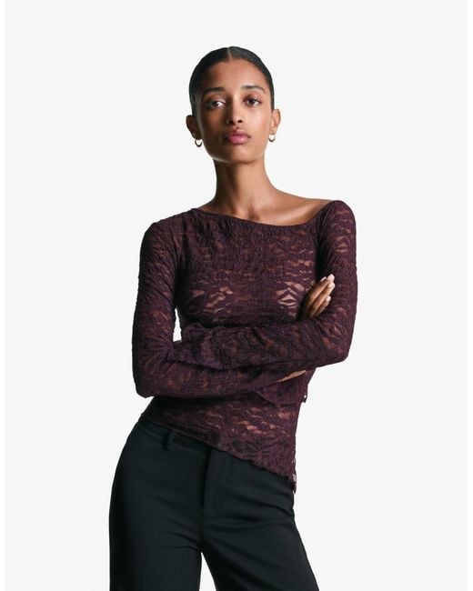 Bershka Black – langärmliges oberteil aus transparenter spitze