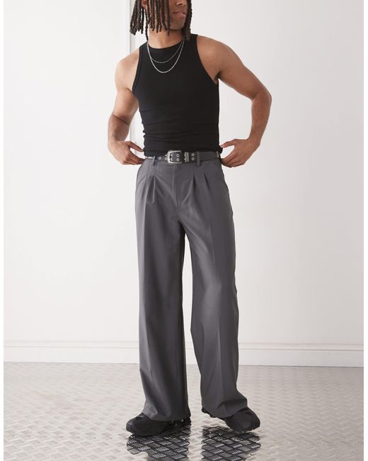 Collusion Gray Relaxed Wide Leg Tailored Pants for men