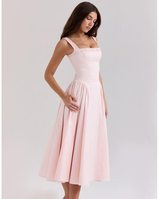 House Of Cb Pink Dorothy Stretch Cotton Midi Sundress