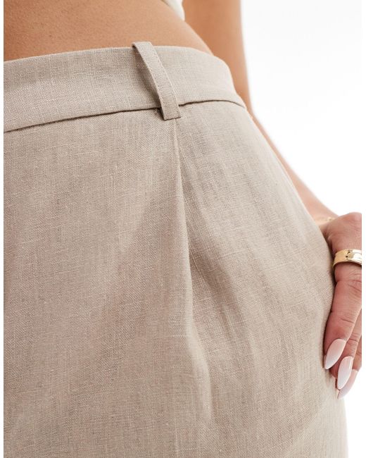 Pantalon ajusté en lin à taille élastique - beige Mango en coloris White