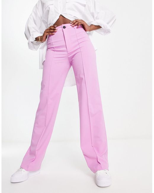 Pull&Bear Pink High Waisted Front Seam Detail Tailored Trousers