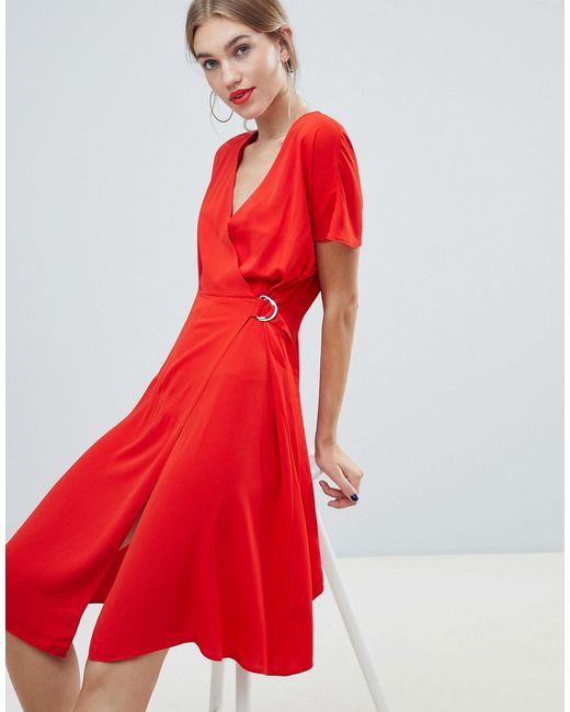 warehouse red midi dress