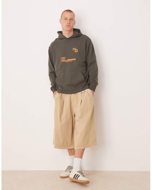 ASOS Gray Dropped Shoulder Hoodie With Sporty Print for men