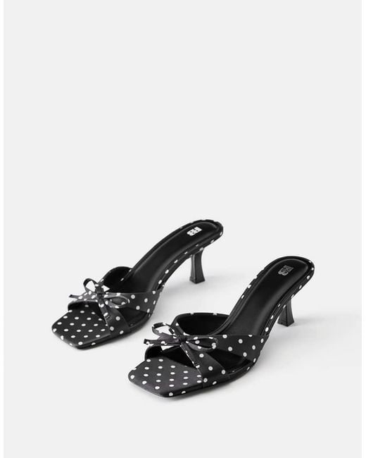 Pull&Bear Black Polka Dot Heeled Sandals