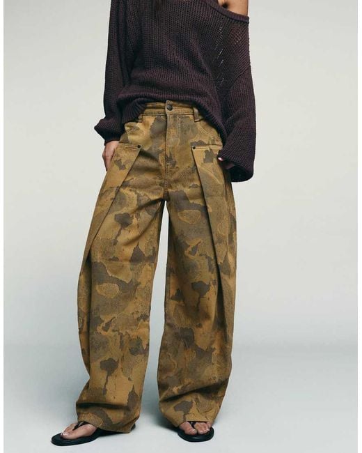 Bershka Green Printed Balloon Trousers