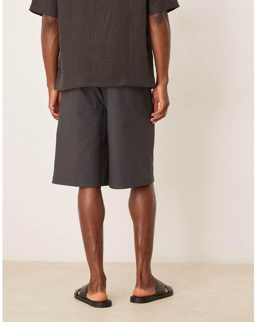 ASOS Gray Long Length Pleated Shorts for men