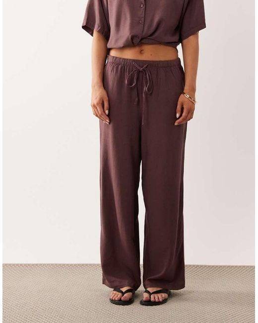 JDY Petite Brown Wide Leg Linen Mix Co-Ord Trouser