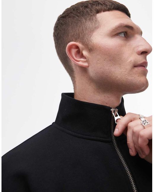 Sudadera Negra Con Cuello Alzado Y Cremallera De Tejido Grueso Premium De Topman de hombre de color Black