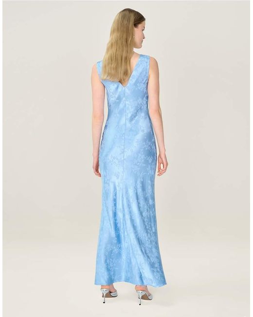 OMNES Blue Dresses Iris Floral Jacquard Midi Slip Dress