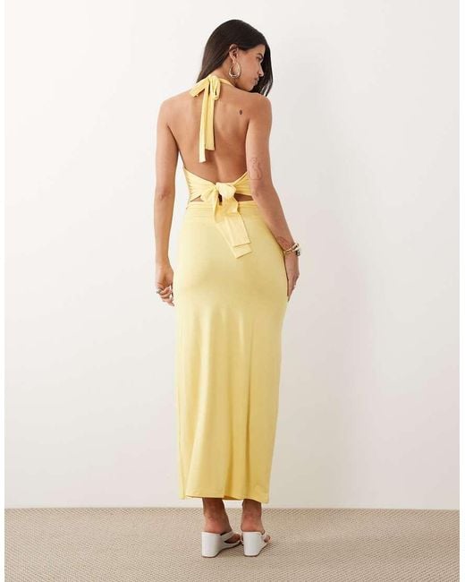 ASOS Yellow Tie Back Halter Midi