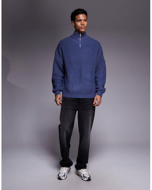 ASOS – schwerer oversize-strickpullover in Blue für Herren