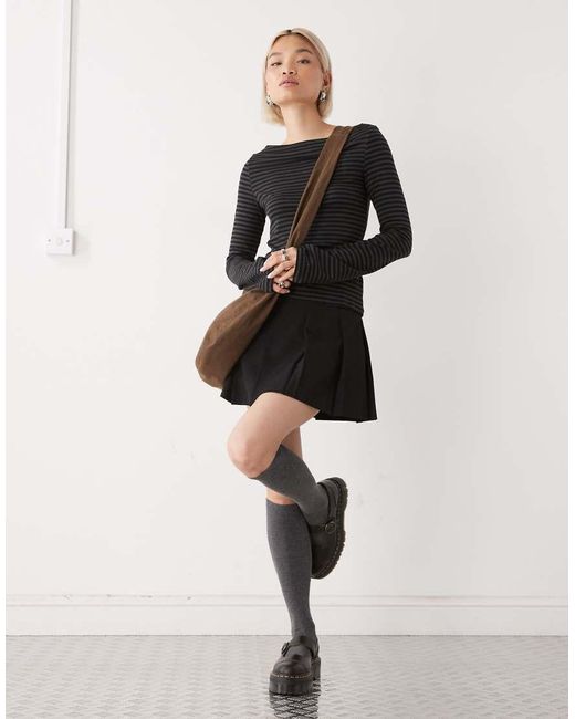 Weekday Black Annie Super Soft Boat Neck Long Sleeve Top