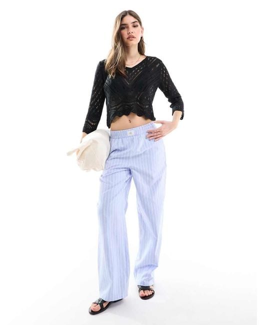 Jdy Black Open Knit Scallop Edge Top