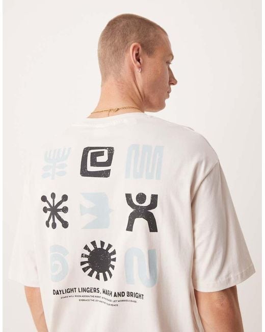 SELECTED Oversized T-Shirt Met Print Op De Achterkant in het Natural voor heren