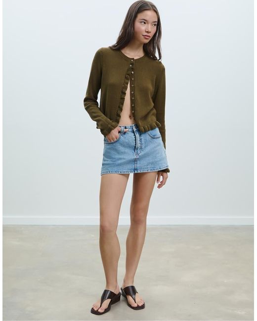Stradivarius Blue Knit Cardigan With Buttons And Ruffles