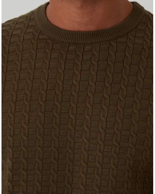 Threadbare Brown Cable Knit Crew Neck Jumper for men