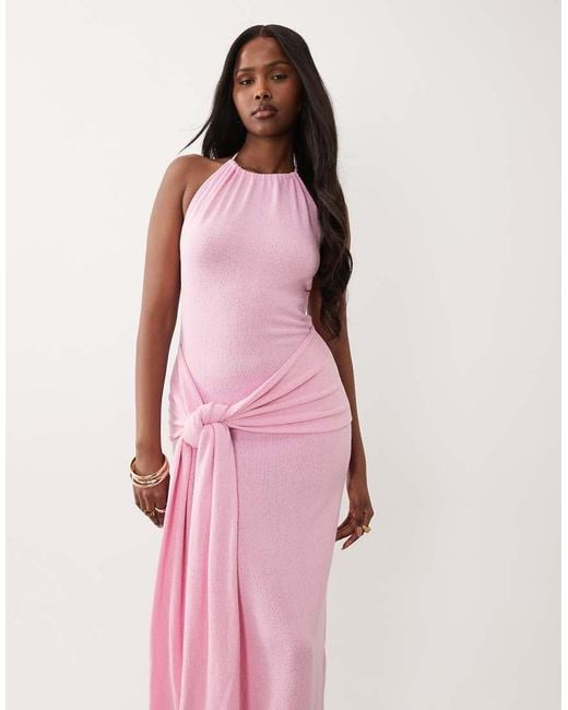 South Beach Pink Halterneck Maxi Dress With Wrap Waist