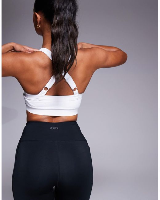 4505 White Icon Medium Support Square Neck Sports Bra With Adjustable Straps