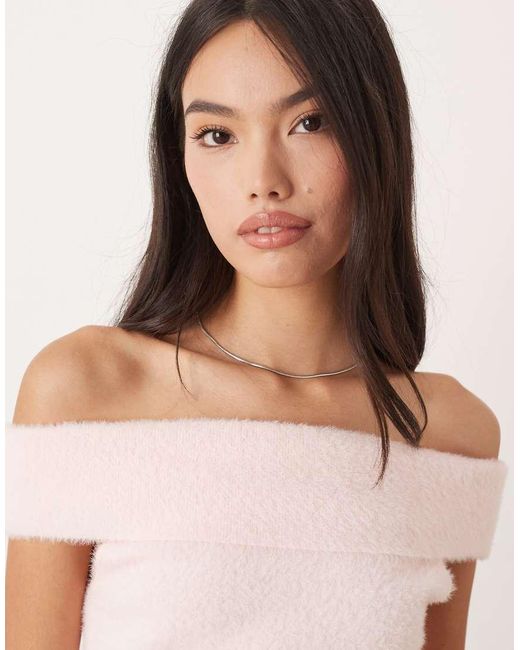 Motel White Yurian Off The Shoulder Soft Knit Short Sleeve Top